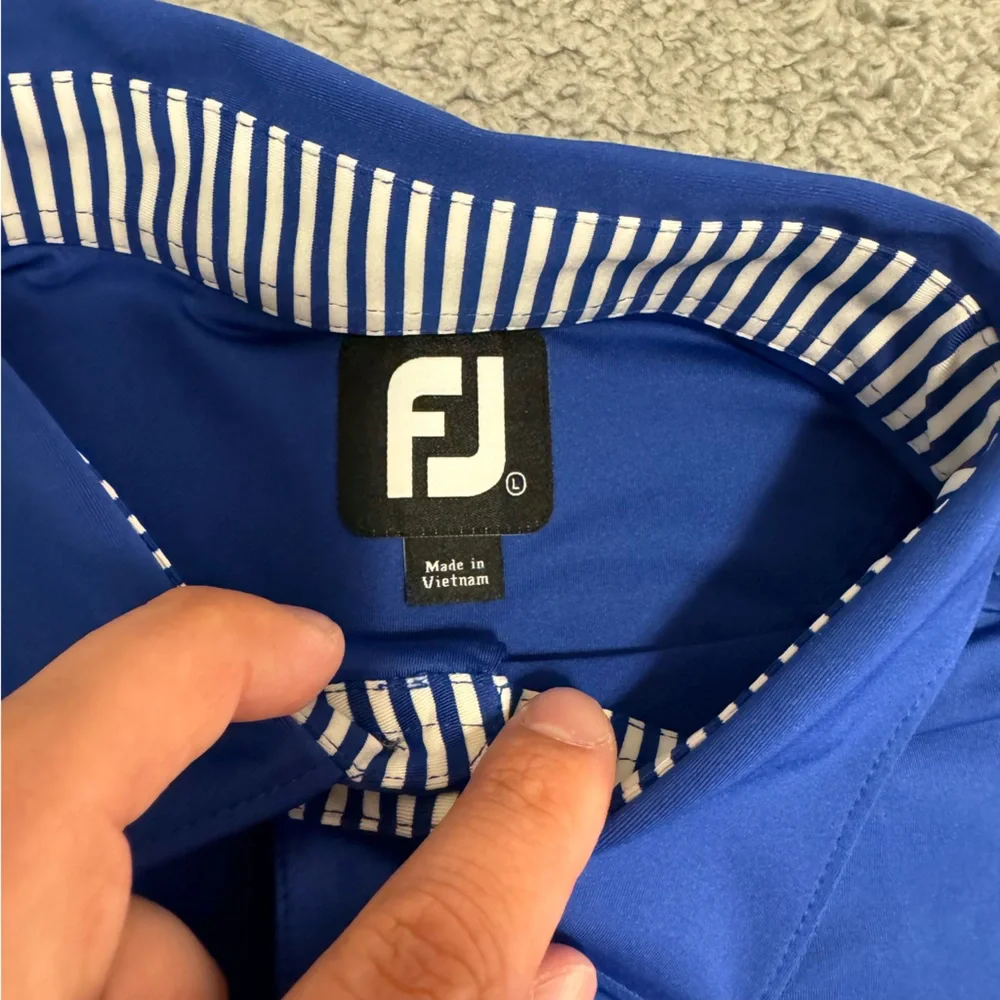 Footjoy Polo Shirt Men Large Blue Golf Performance Moisture Wicking‎ FJ Fox USGA